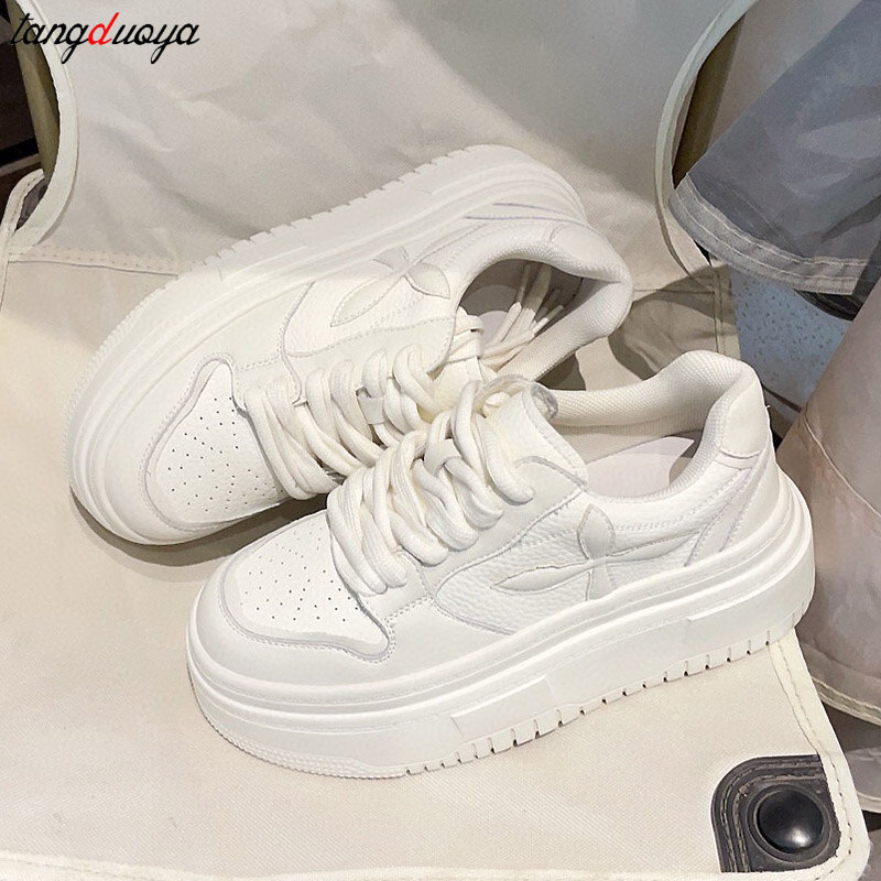 Korean Style White Sports Shoes: Platform Sneakers for Women