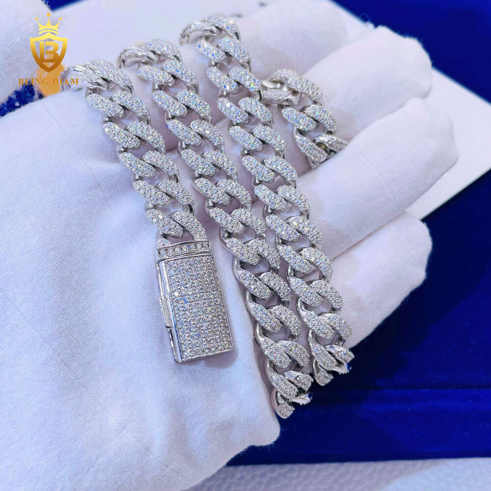 Blingdiam Jewelry Pass Diamond Tester Fashion Men Women 925 Sterling Silver 2rows Vvs Moissanite Cuban Link Chain