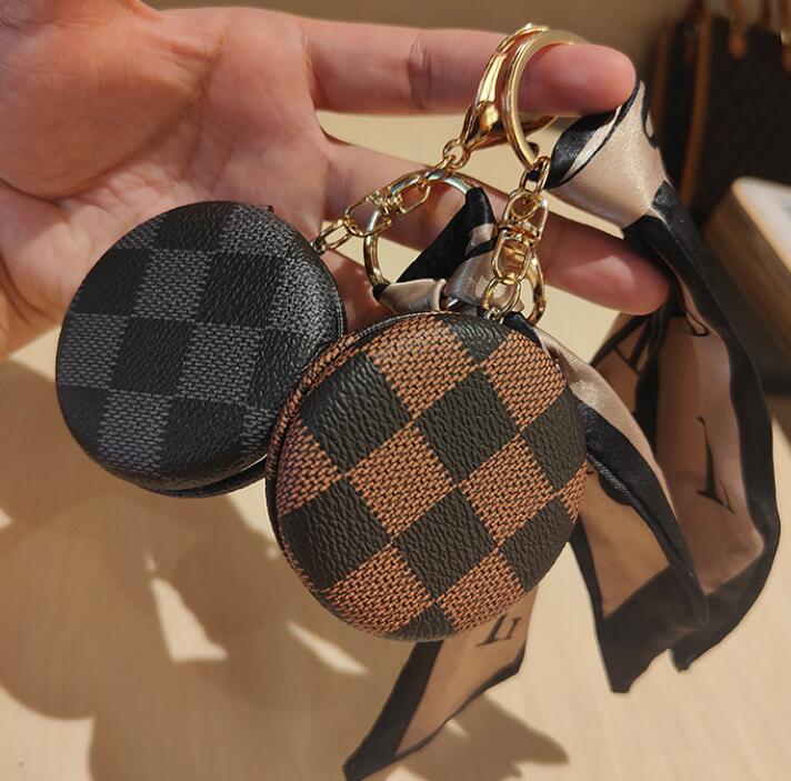 Cosmetic Mirror Make-up Keychains Letter Silk Scarf Key Chains Fashion Leather Coin Purse Case Pendant Keyring Charm Jewelry for Men Women Gifts Multi