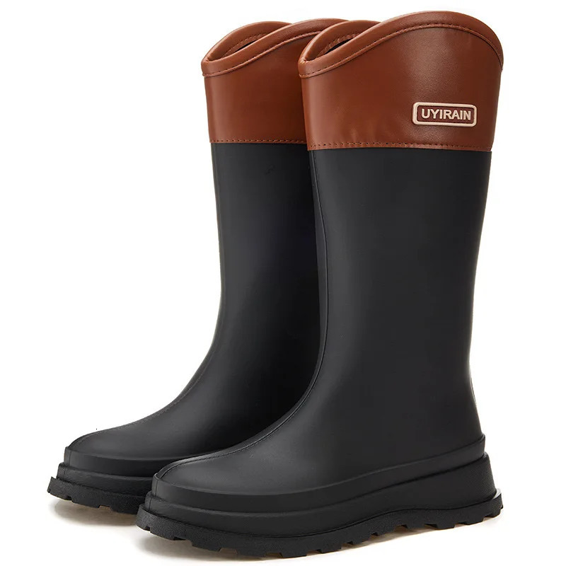 Knee Solid Soft Rainboots Shallow Rain Womens Adult Galoshes High Boots Four Season Water Shoes 240626