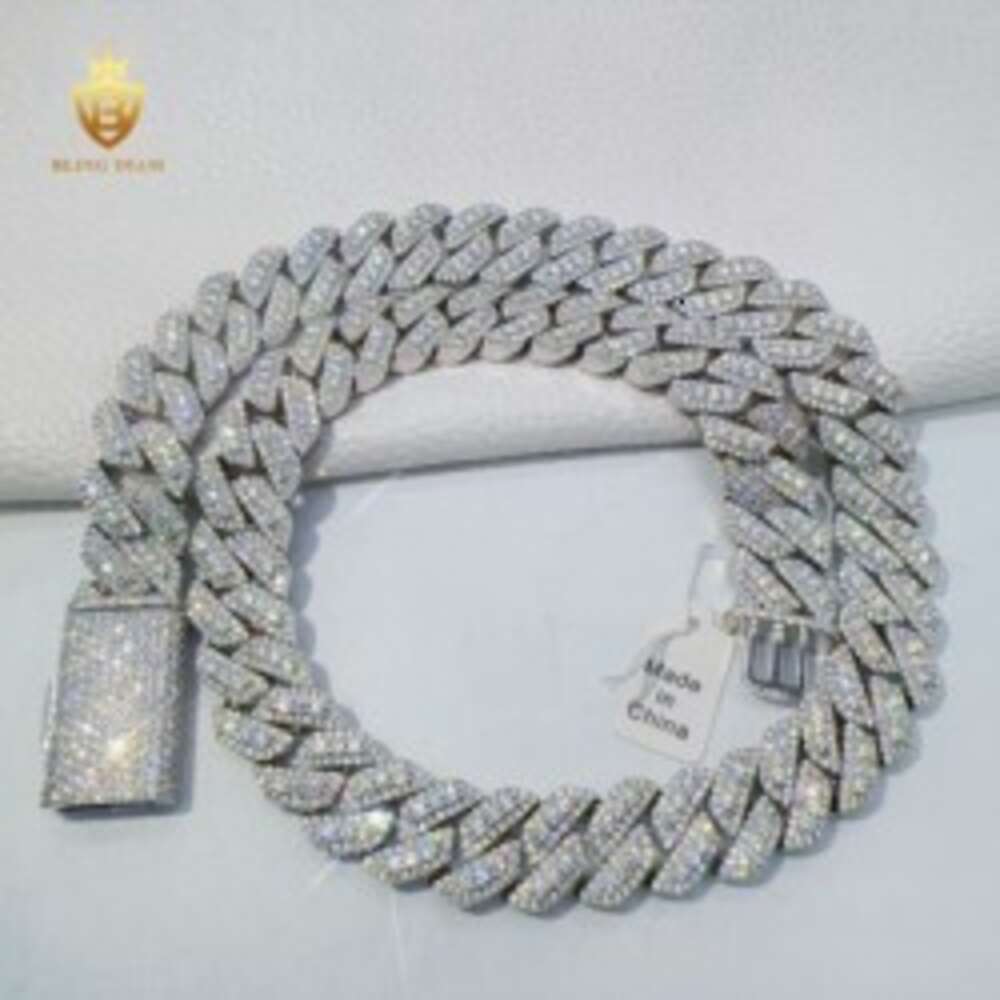 High Quality Custom Hip Hop Jewelry 15mm Iced Out Heavy Cuban Link Chain Vvs Moissanite 925 Sterling Silver Hiphop