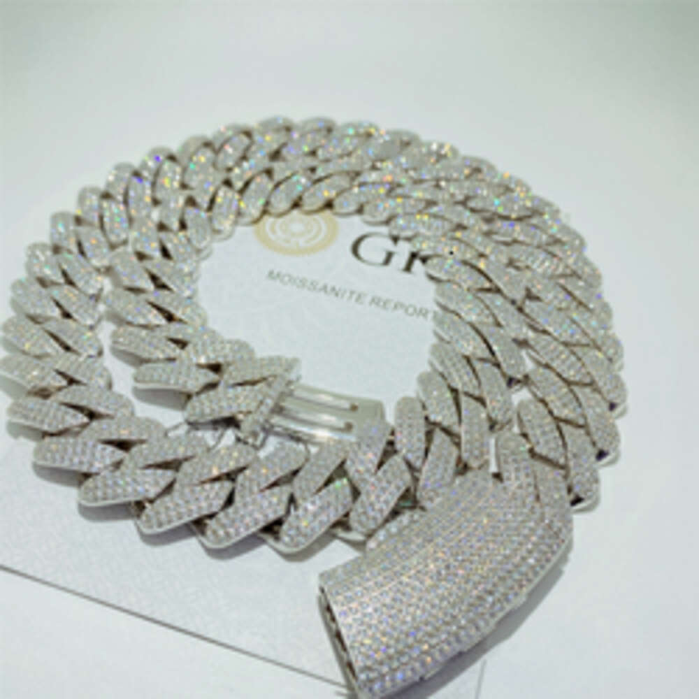 Luxury Jewelry Quality 925 Silver Diamond Cuban Chain Bracelet Set with d Color Mosan Diamond Cuban Chain Necklace
