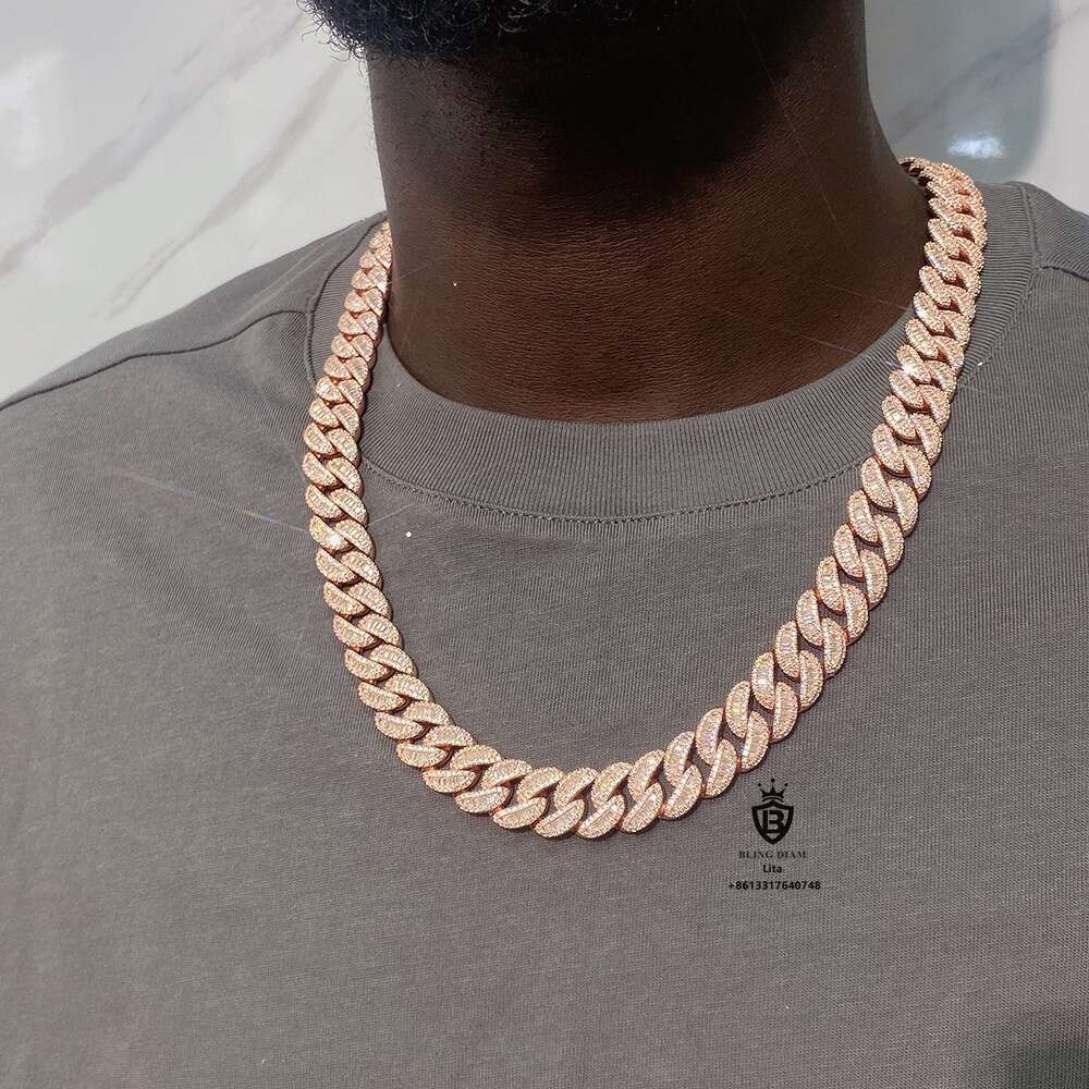 Hip Hop Jewelry Silver 925 Iced Out Moon Shape 15mm Maimi Rectangle Diamond Vvs Necklace for Men Gold Cuban Link Chain