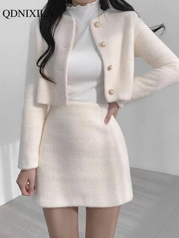 Spring Summer Korean Fashion Sweet Womens Suit with Skirt Two Piece Set for Women Dress Sets Matching Outfit Elegant Tweed 240708