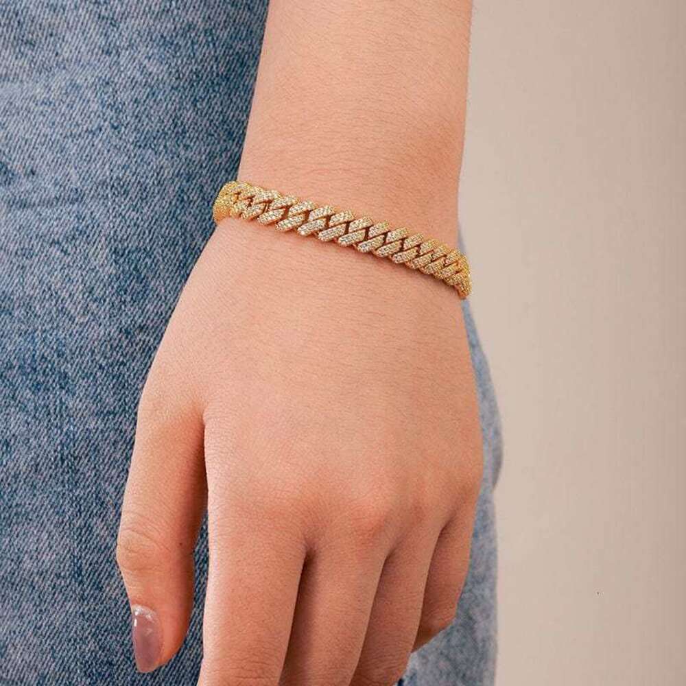 Custom Women 8.8mm Cuban Chain Link Vvs Moissanite 925 Silver Iced Out Bracelet