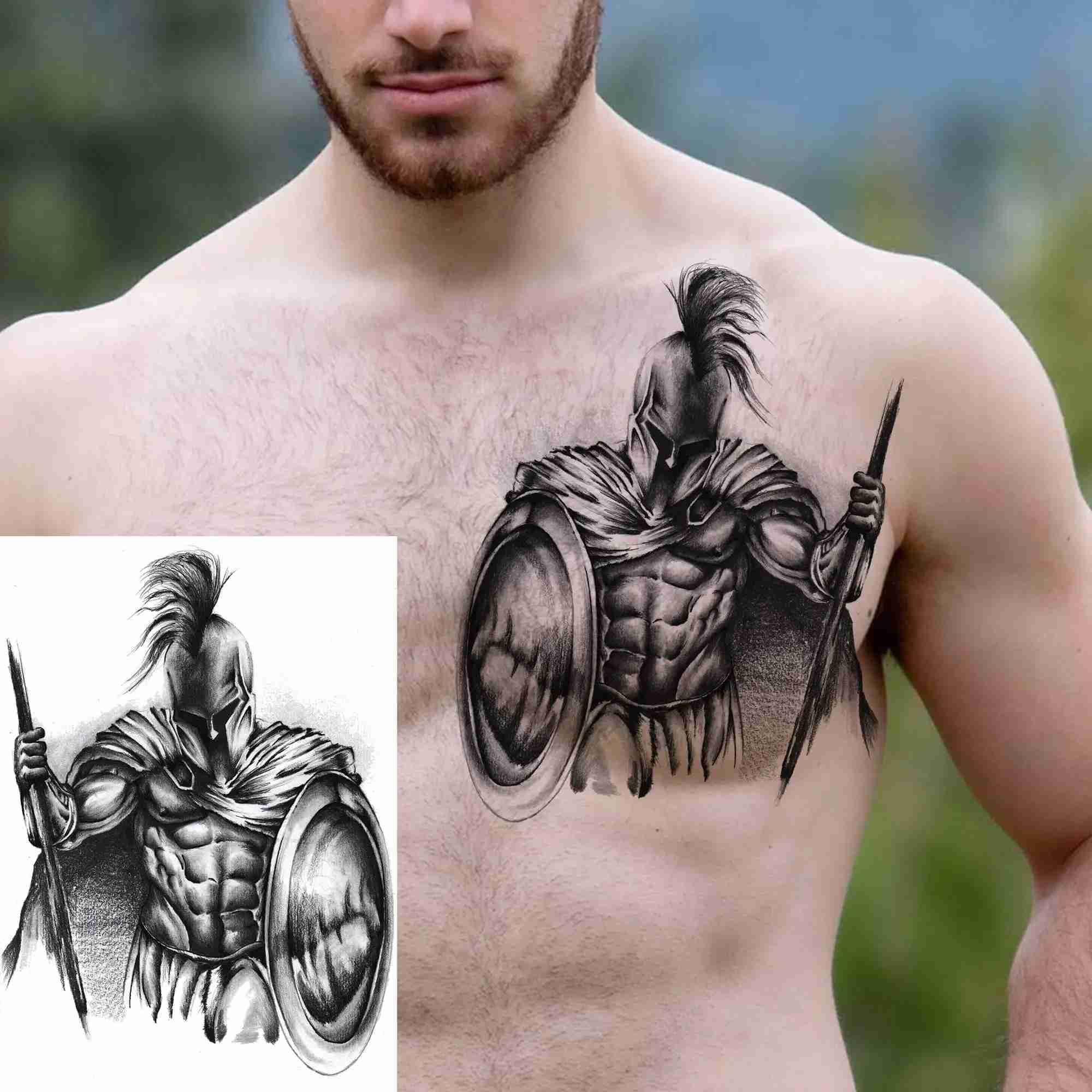 6 Sheets Cool Large Arm Sleeve Spartan Warrior Temporary Tattoos For Men Women Adults Ancient Roman Knight Fake Tattoo StickersB240713