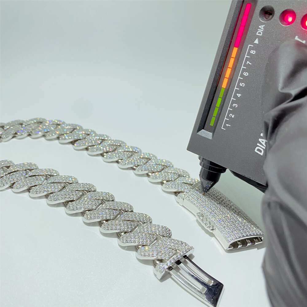 Luxury Jewelry Quality 925 Silver Diamond Cuban Chain Bracelet Set with d Color Mosan Diamond Cuban Chain Necklace