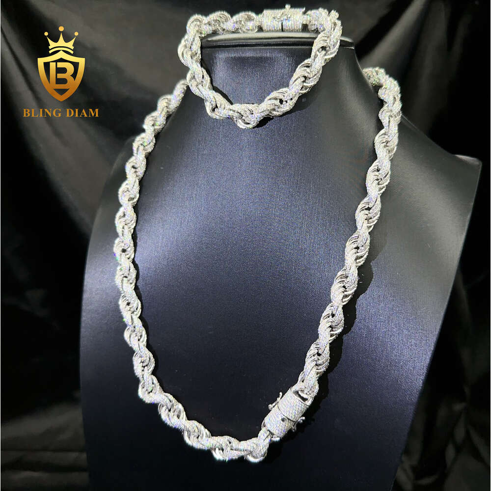 New Custom Hip Hop Jewelry Silver 925 Iced Out 10mm Cuban Rope Chain Moissanite Cuban Link Chain