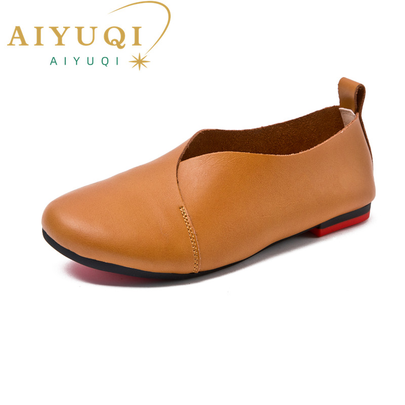 AIYUQI Women Shoes Genuine Leather 2024 New Flat Comfortable Large Size Ladies Shoes 7 Color Non-slip Mother Shoes