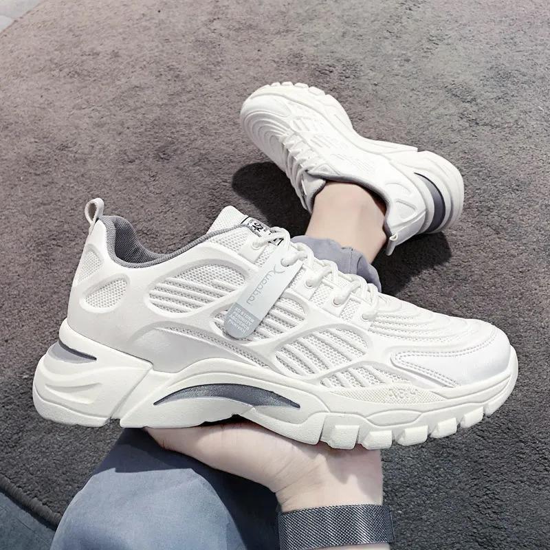 Free shipping summer new fabric breathable thick soled white shoes trendy and stylish high and low top casual sports shoes for men