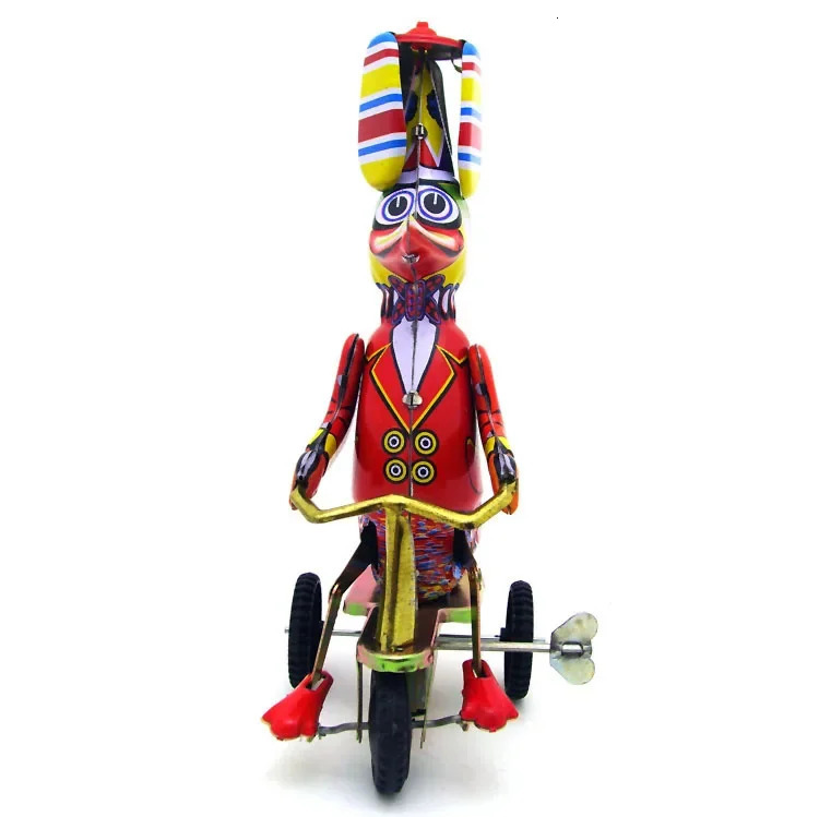 Funny Adult Collection Retro Wind up toy Metal Tin Duck on bike robot Mechanical Clockwork toy figure model kids baby gift 240711
