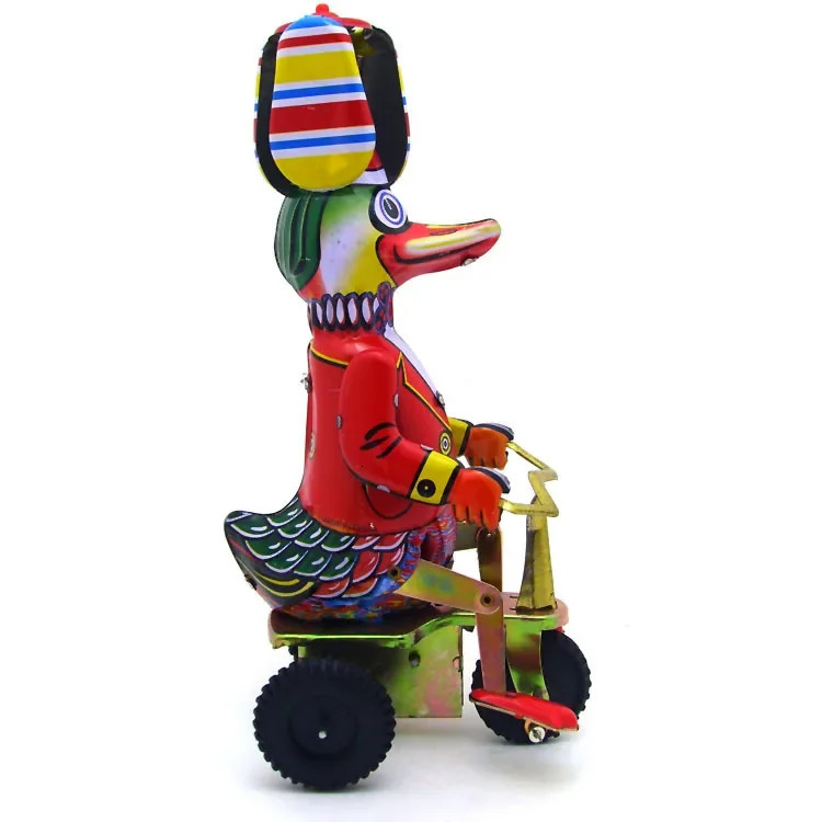 Funny Adult Collection Retro Wind up toy Metal Tin Duck on bike robot Mechanical Clockwork toy figure model kids baby gift 240711