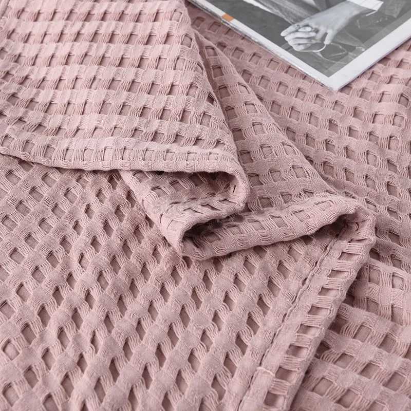 Summer Waffle Plaid Cotton Bed Blanket Throw Thin Quilt Knitted Bedspread Home Hotel Coverlets Green Pink Throw BlanketsB270712