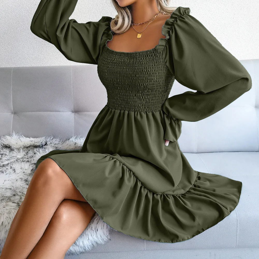 Square Collar Women Dresses Flare Sleeve Ruffled Dress Casual Comfortable Female Streetwear Loose Elegant Spring Summer 240712