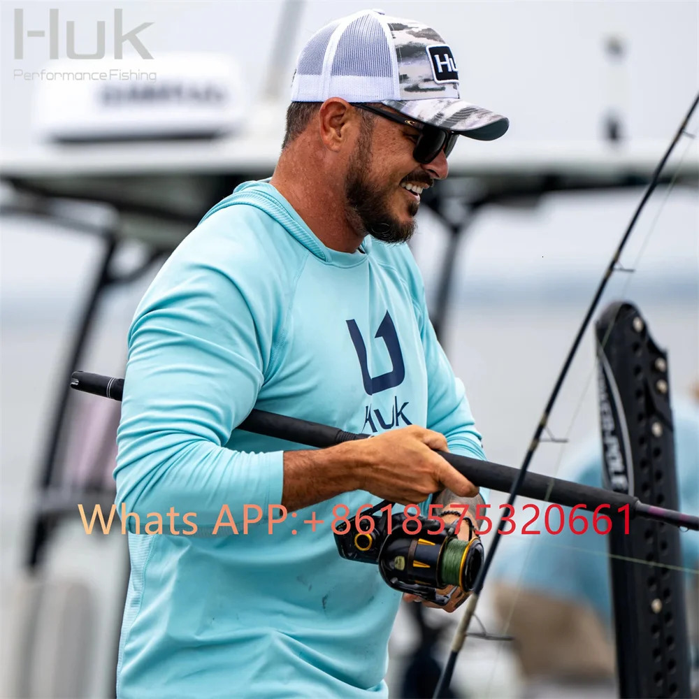 Huk Fishing Hood Fishing Shirts Summer Long Sleeve T Shirt UPF 50 Fish Shirts Sun Protection Breathable Hooded Fishing Apparel 240709