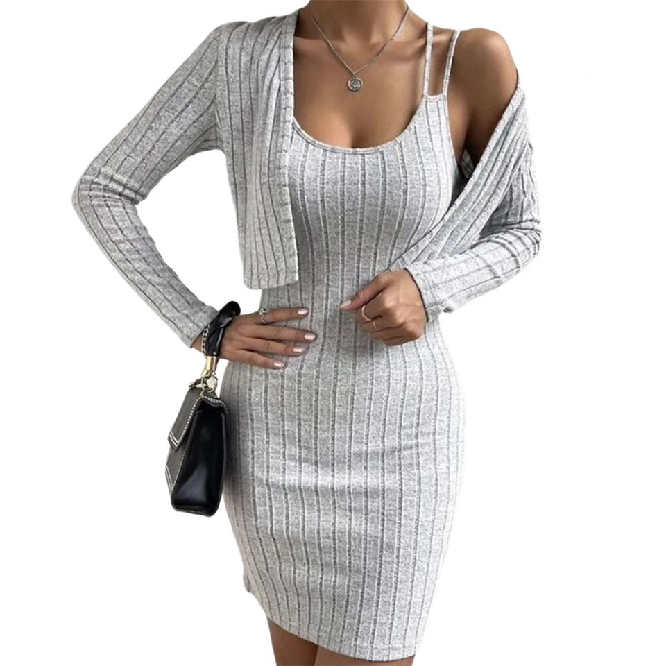 Spring Women Set Sexy Knitted Sling Tight Skirt With Short Jacket Cardigan Two Piece Korean Fashion Femal Clothing XL L 240712