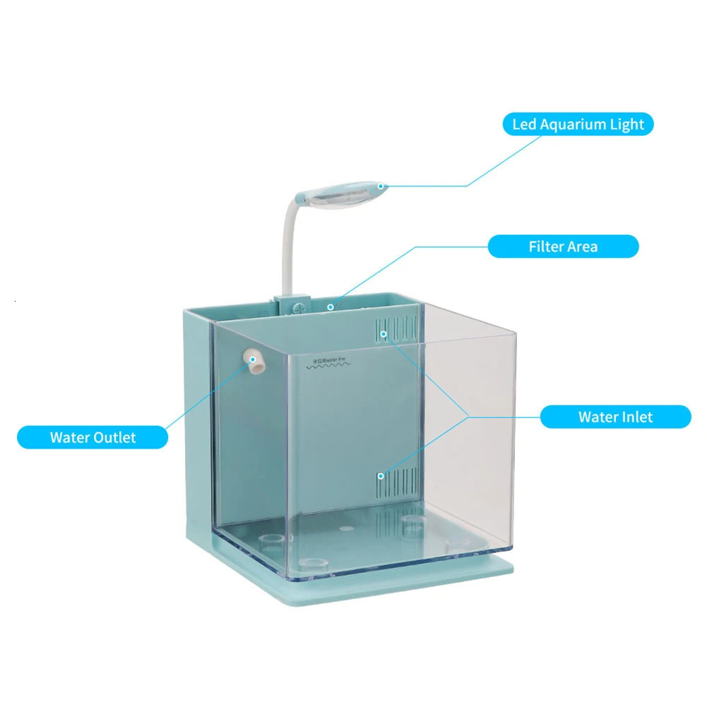 Small Aquarium Small Fish Tank With Led Aquarium Light Built-In Usb Water Pump Dual Pollution Discharge Mini Aquarium Tank 240703