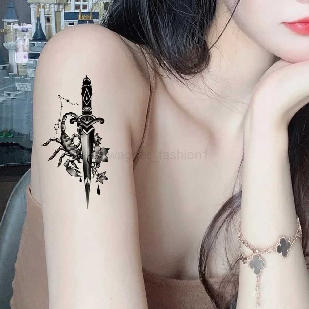 Black Rose Temporary Tattoo Sticker Flower Feather Elephant Body Clavicle Ankle Legs Arm Art Fake Tatto Party Bikini TatoosB240712