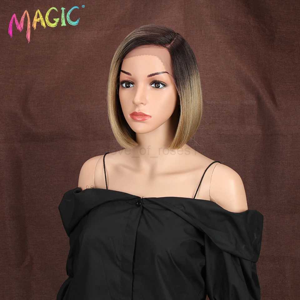 Magic Synthetic Lace Wig Bob Wig 10 Inches Short Straight Hair Wig For Black Women Side Part Heat-Resistant Fiber Lace Bob WigM240712
