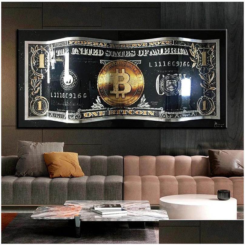 Paintings Wall Art Gold Modern Colorf Hundred Money Canvas Painting Quadro Street Abstract Poster Picture Home Drop Delivery Garden Ar Dhgqh
