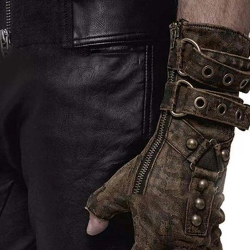 Steampunk Gloves Rivet Mittens Man Vintage Halloween Cosplay Arm Guards Medieval Accessory Wristband T8NB 240709