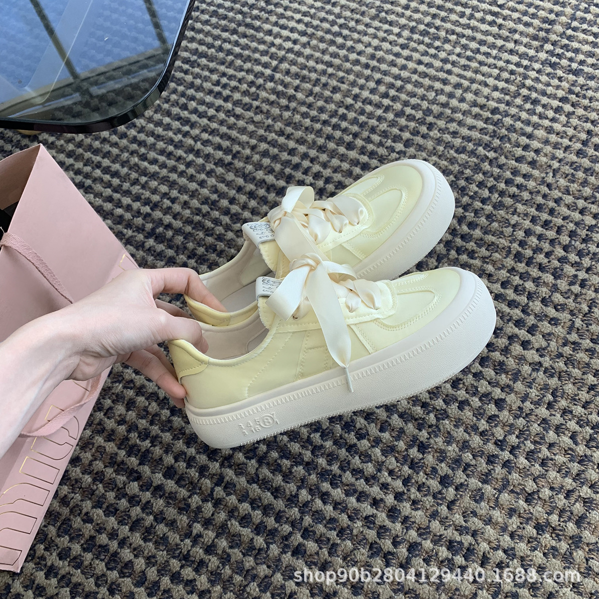 Designer In Black And Round Headed Patchwork Satin Leather White Height Increasing Thick Soled Lace Up Casual Board Shoes For Women