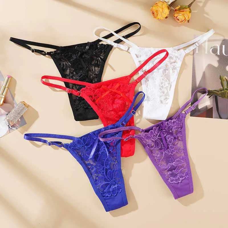 Sexy Lace Adjustable Thongs for Women Low Rise Hollow Out Briefs Female Breathable Underpants Perspective Sexy LingerieXJ250103