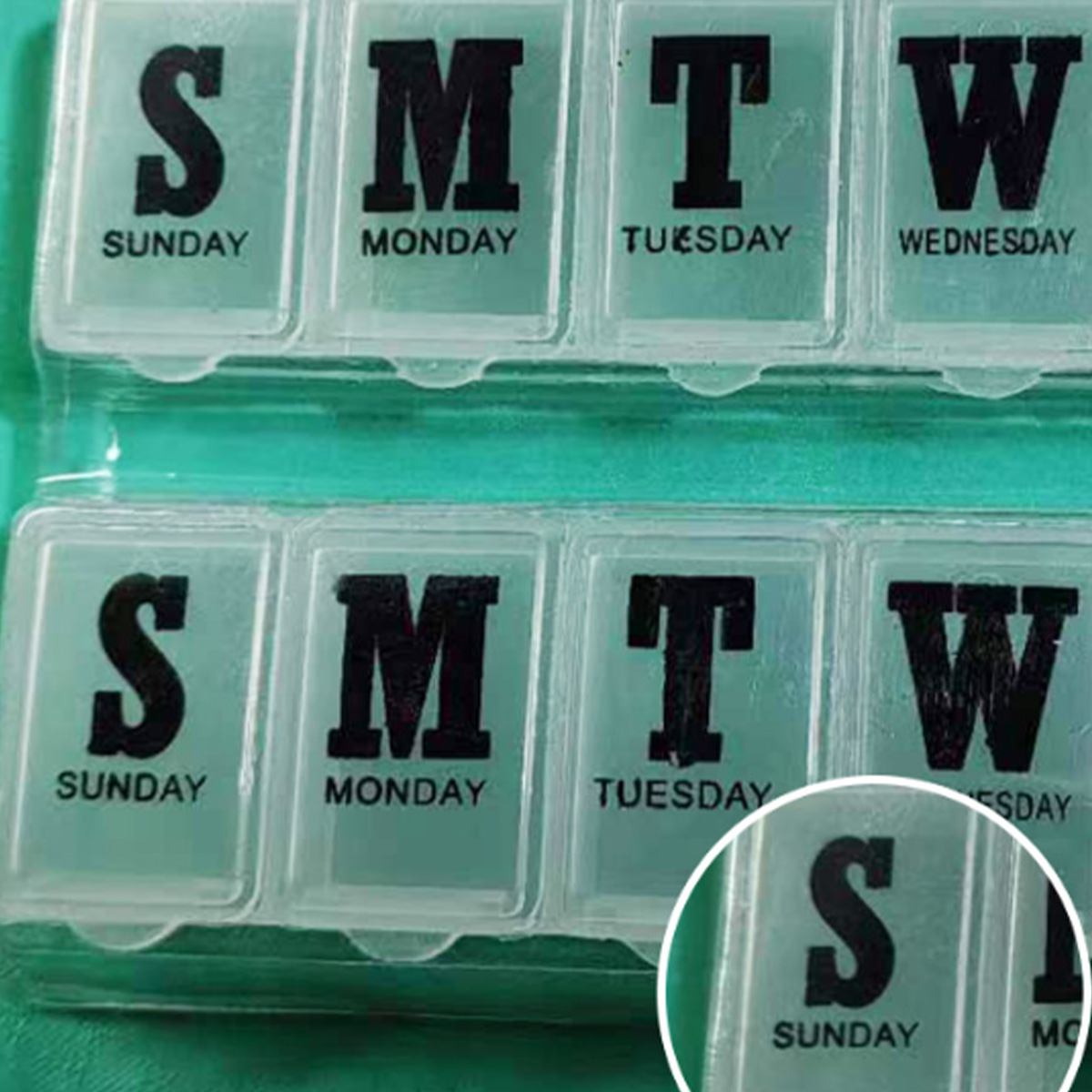 storage pill box a week seven compartments large capacity snap tight single row rectangular box
