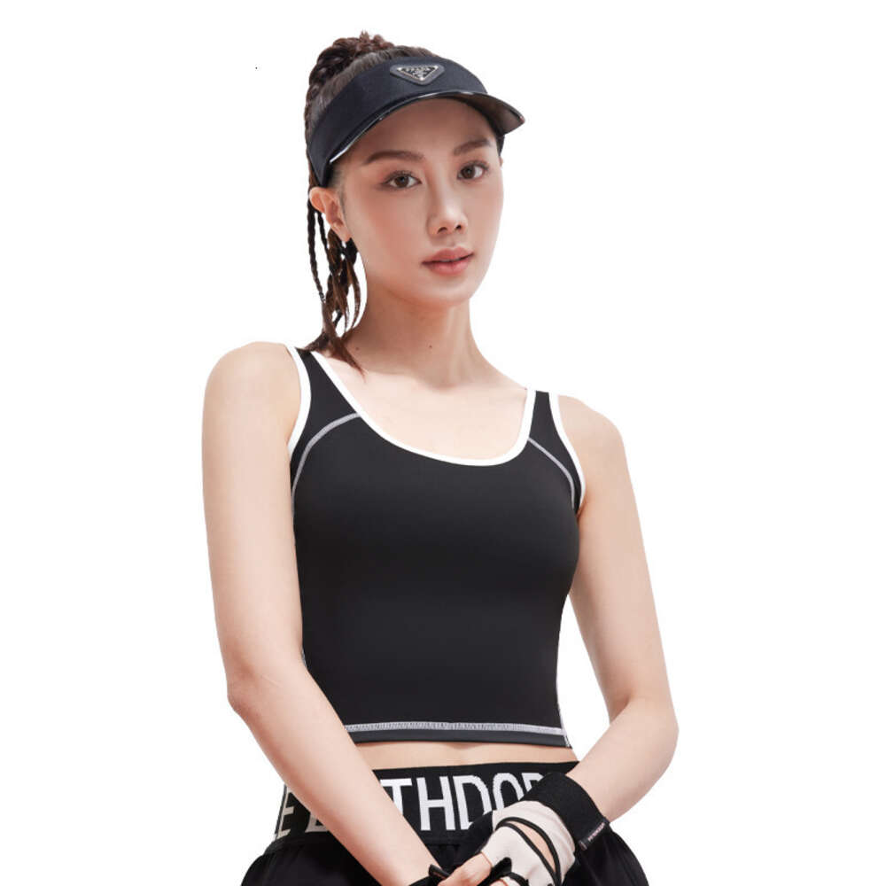 Color Blocking Curved Integrated Fixed Shock-absorbing Gathering U-shaped High Elasticity Chest Display Sports Vest Woman Workout Clothe