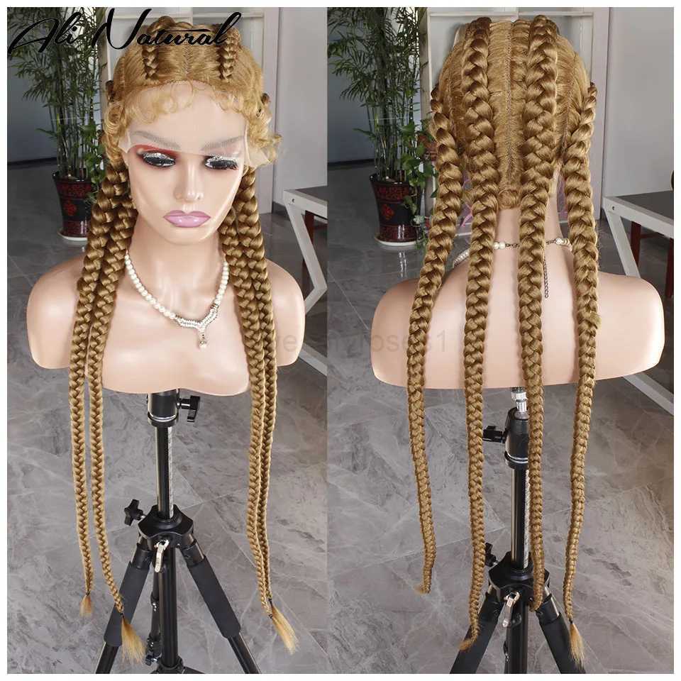 Synthetic Lace Wig Braided Wigs Natural Long 27# Dark Blonde Swiss Lace Wig For Black Women American African Wig Wholesale CheapM240712