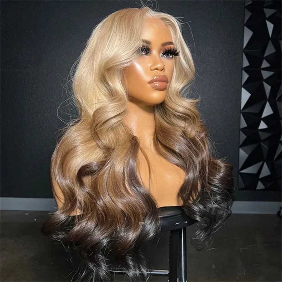 OmBre Blonde Highlight Lace Wigs For Women Synthetic Lace Front Wigs 13X4 Body Wave Pre Plucked Hairline With Baby Hair WigM240712