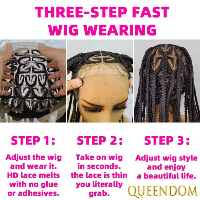 Queendom Synthetic Jumbo Knotless Full Lace Braid Wig 36 Inch Knotless Heart Braided Wig Cornrow Plait Braids Wig for Afro WomenM240712