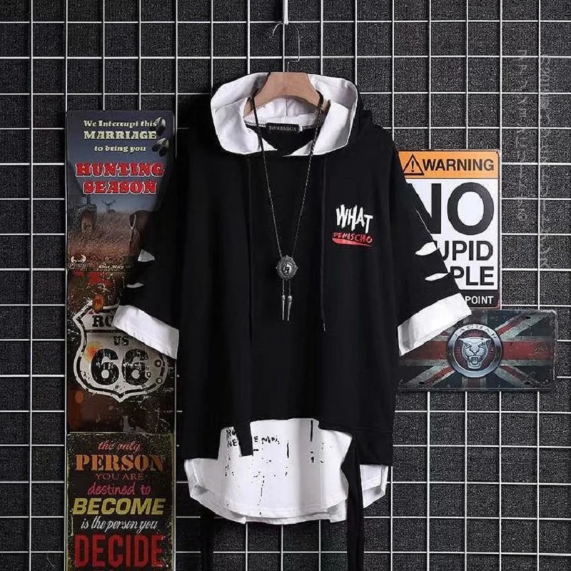 Fashion Mens Casual Streetwear Hooded T-Shirts Thin Stylish Hip Hop Techwear Y2k Anime Dacning Women Mens Clothing 240703
