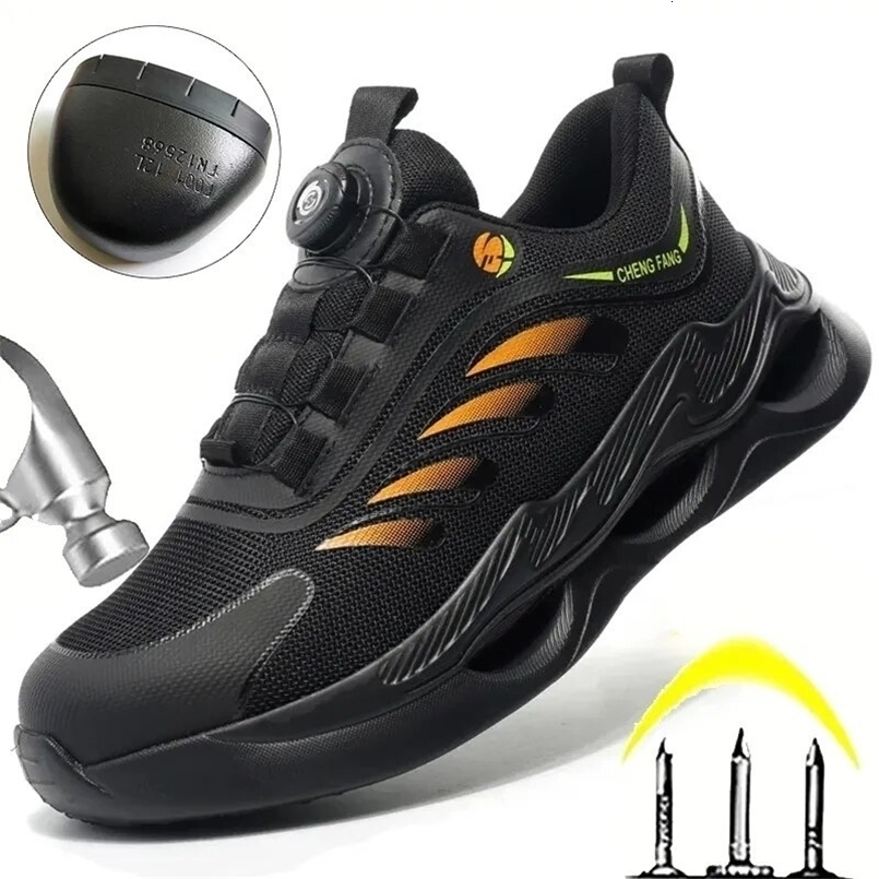 Rotary Buckle Security for Work Sneakers Women Breathable Steel Toe Shoes Safety Puncture-Proof Men New Boots 240703CJ