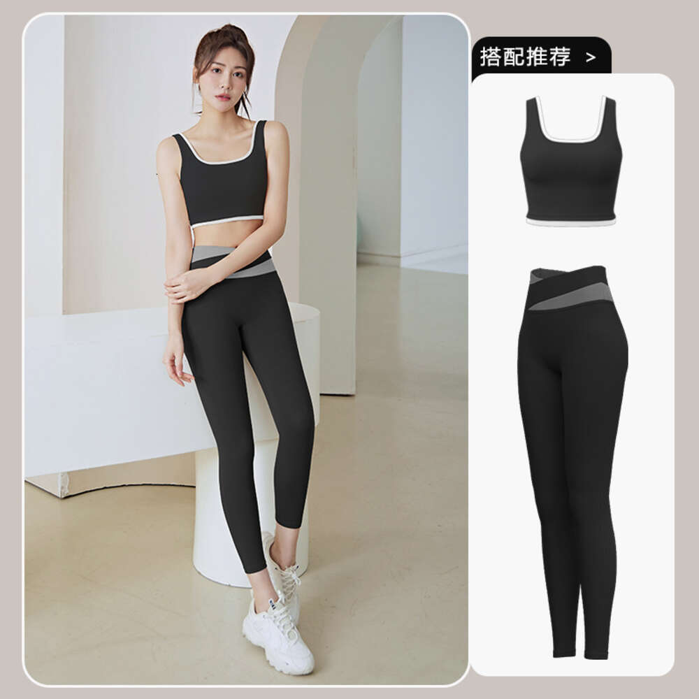 Spring/summer New Color Blocked Naked Feeling Tight Fit High Waist Slimming Running Sports Fitness Yoga Clothing Set Yoga Top Yoga Jacket Workout Clot