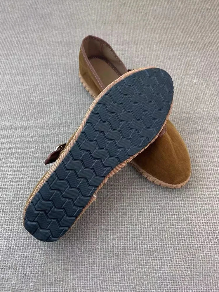 Velvet Mary Jane Shoes for Women Hand Stitch Casual Streetwear Ballet Flats Pumps Female Solid Color Red Cloth Shoes Loafers 240711