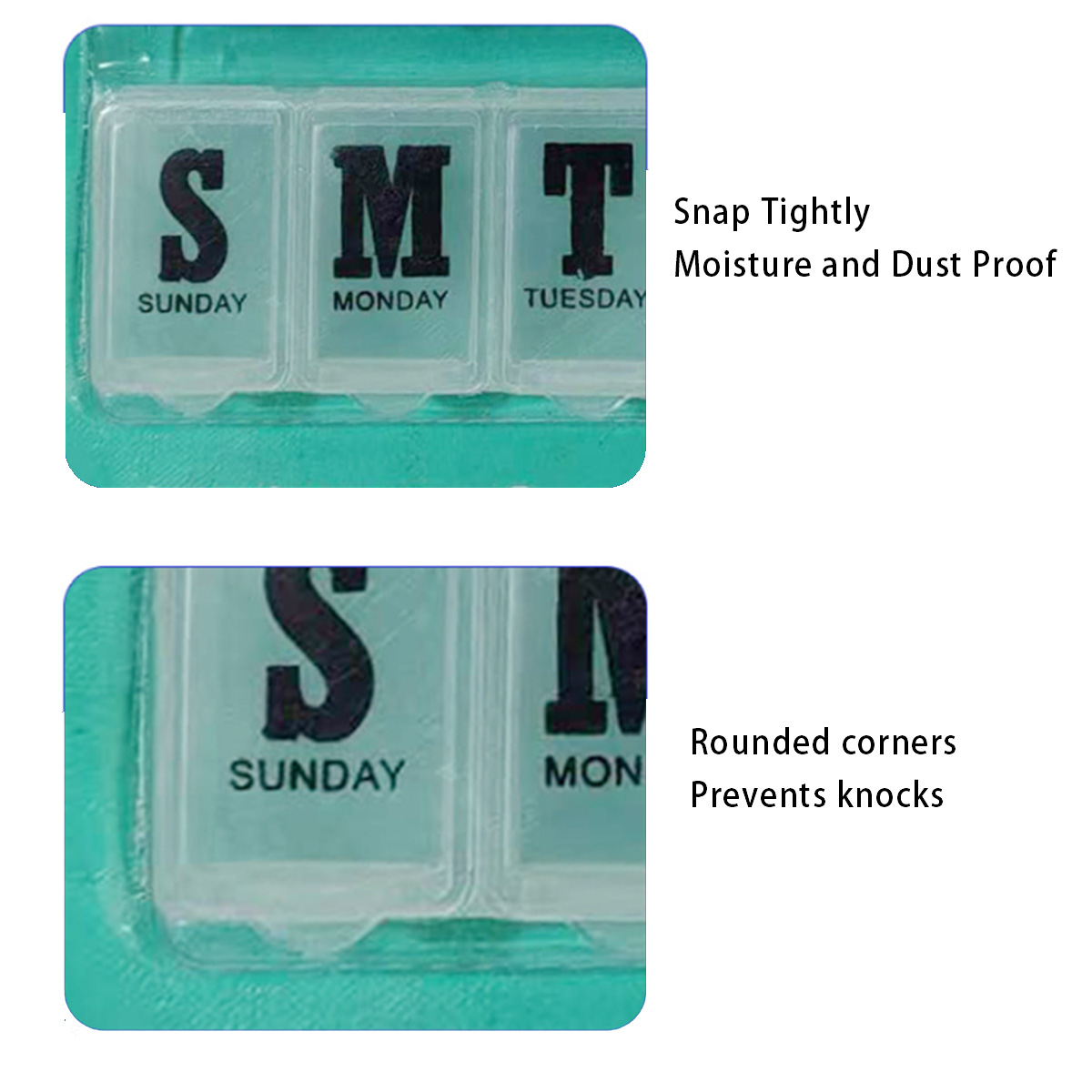 storage pill box a week seven compartments large capacity snap tight single row rectangular box