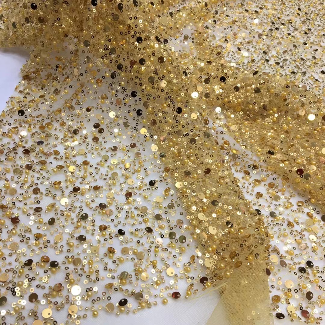 2024 Aso Ebi Gold Prom Dresses for Special Occasions Sheer Neck Illusion Long Sleeves Beaded Sequined Lace Pearls Birthday Dress Second Reception Gown