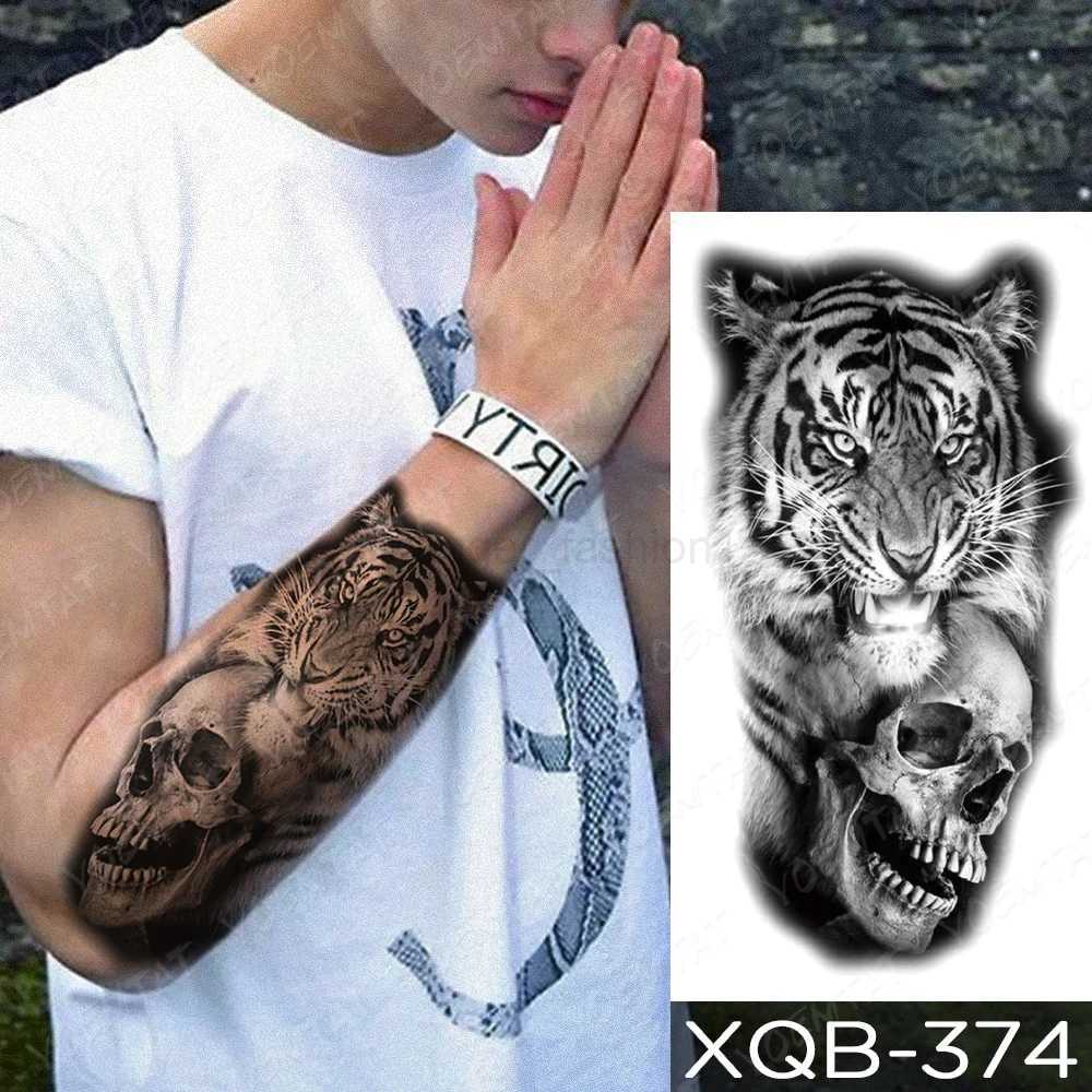 Tiger Lion Wolf Waterproof Temporary Tattoo Sticker For Men Tribal Transfer Flash Tatoo Arm Sleeve Body Art Fake Tattoos WomenB240712