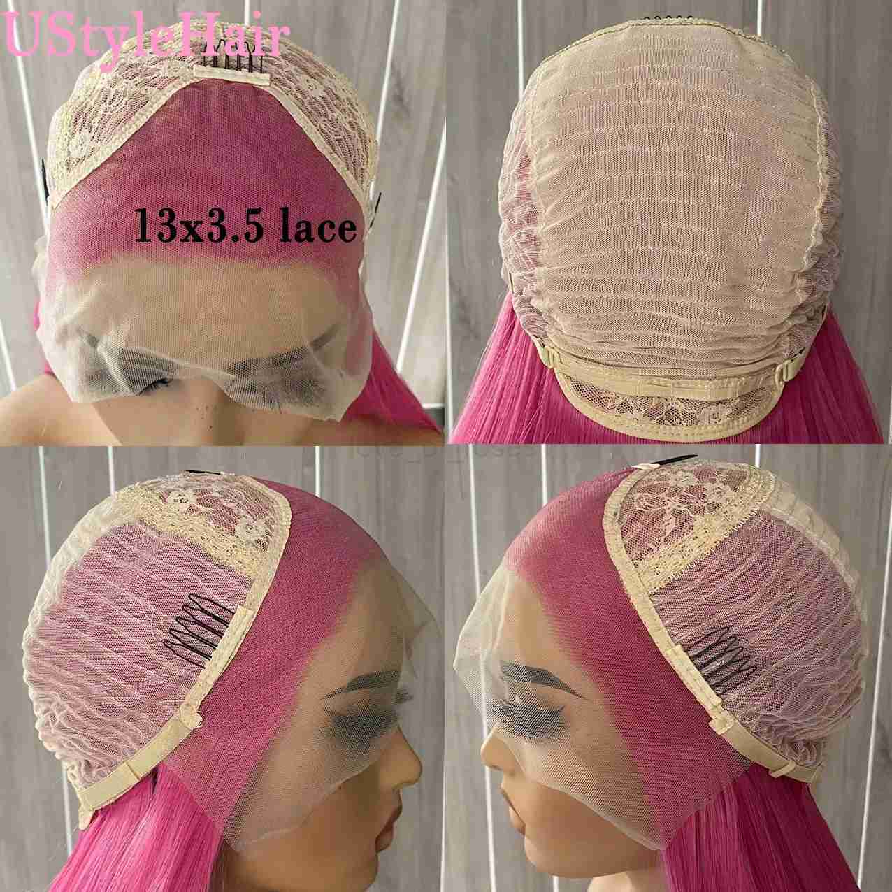 UStyleHair Pink Wig Long Body Wave Wigs for Women Synthetic Lace Front Wig Natural Hairline Daily Use Cosplay Hair Pink Lace WigM240712