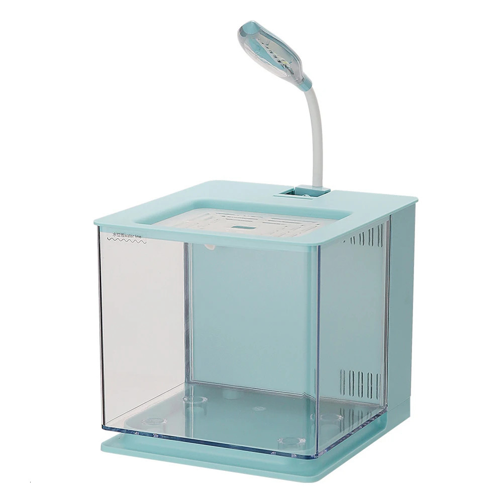Small Aquarium Small Fish Tank With Led Aquarium Light Built-In Usb Water Pump Dual Pollution Discharge Mini Aquarium Tank 240703