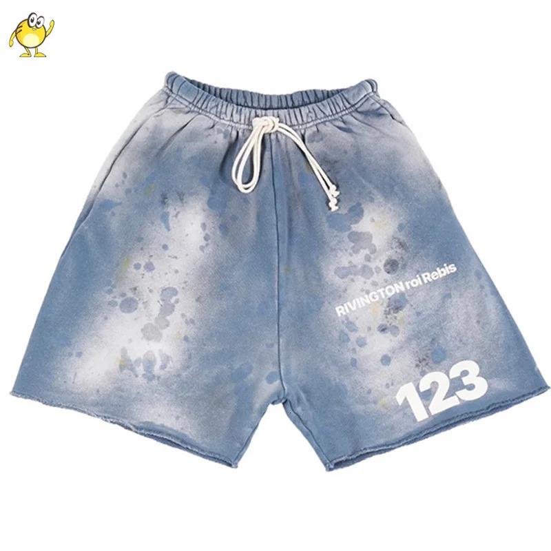 Grey Blue Green Red Washed Do Old RRR123 Shorts Men Woman 1 Good Quality Streetwear Vintage Heavy Fabric Joggers 240711