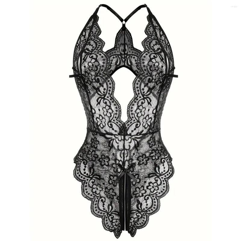 Womens Sleepwear Sexy Female Women Lace See Through Erotic Lingerie Open Bra Crotchless Costume Teddy Nightdress Pajamas L250807