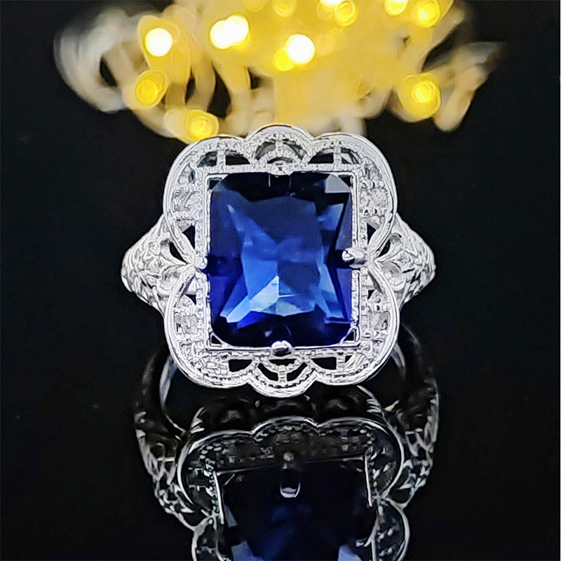 Designer Jewellery High Quality Sapphire Carving Diamond Shiny Luxury Ring for Party Occasion Festival Gift Textured Elegant Accessory
