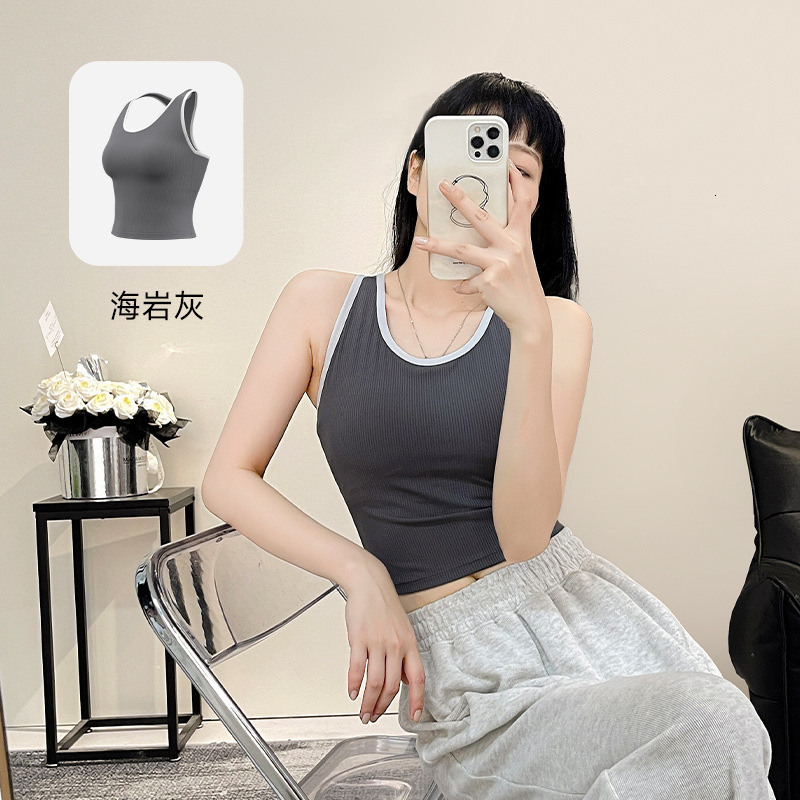 's New Women's Striped Slim Fit Fitness Yoga Back Fixed Cup One-piece Sports Vest with Chest Cushion Woman Workout Clothe Designer Workout C