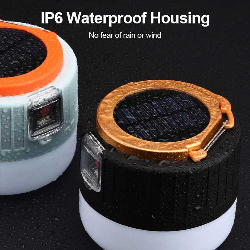 Portable Solar Camping Lamp USB Rechargeable Emergency Light Powerful Outdoor Tent Lamp Hook Up LED Waterproof Fishing LanternB240731
