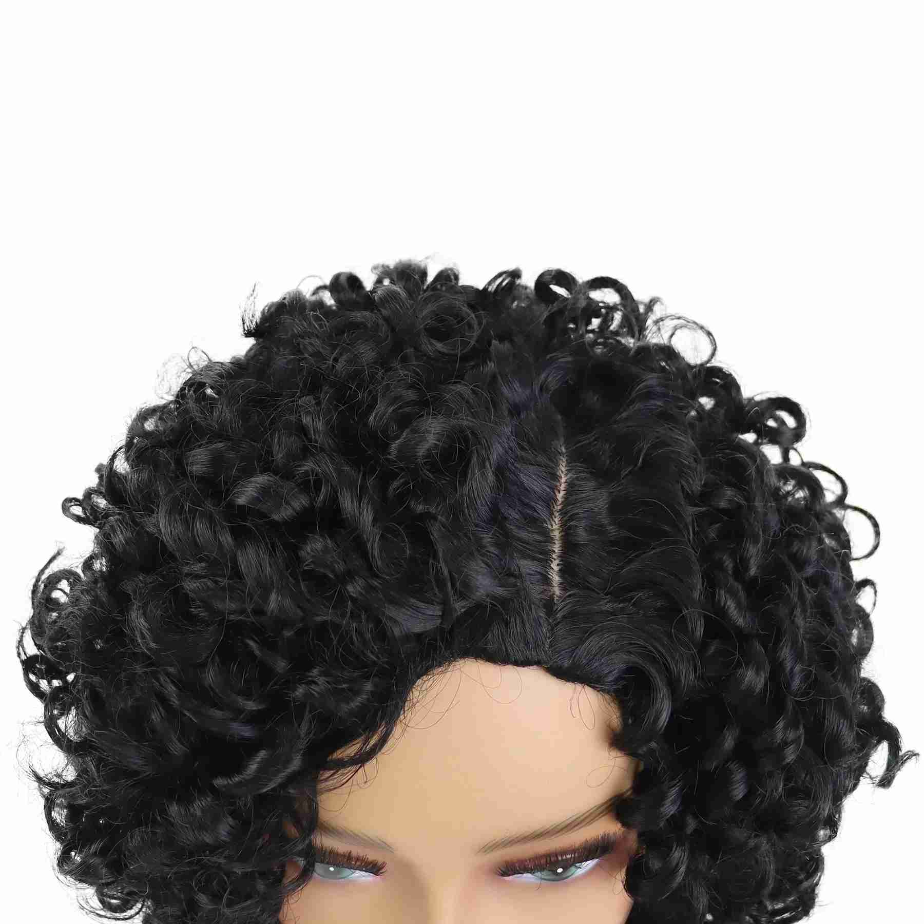 Synthetic Afro Curly Wigs for Women Wave African American Wig with Side Bangs Natural Hairstyles Soft Full Hair Replacement WigsM240712