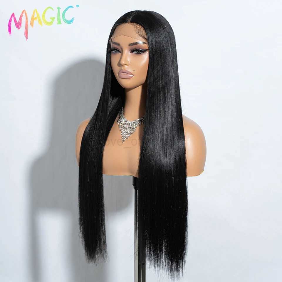 Magic Synthetic Lace Wig 30 Inch Long Straight Wigs Soft Rainbow Colorful Ombre Blonde Ginger Wigs For Black Women Cosplay WigM240712