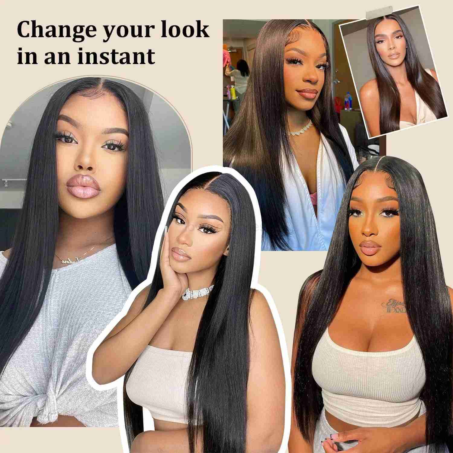 Synthetic Straight Lace Closure Wigs Easy to Wear Glueless Pre Plucked Pre Cut Upgraded No Glue HD Lace Front Wig For WomenM240712