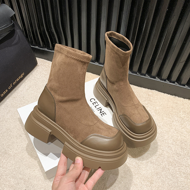 New Bottom Fashion 2024 Thick Comfortable and Durable Explosive Short Tube Elastic Martin Boots for Women Lhshoe